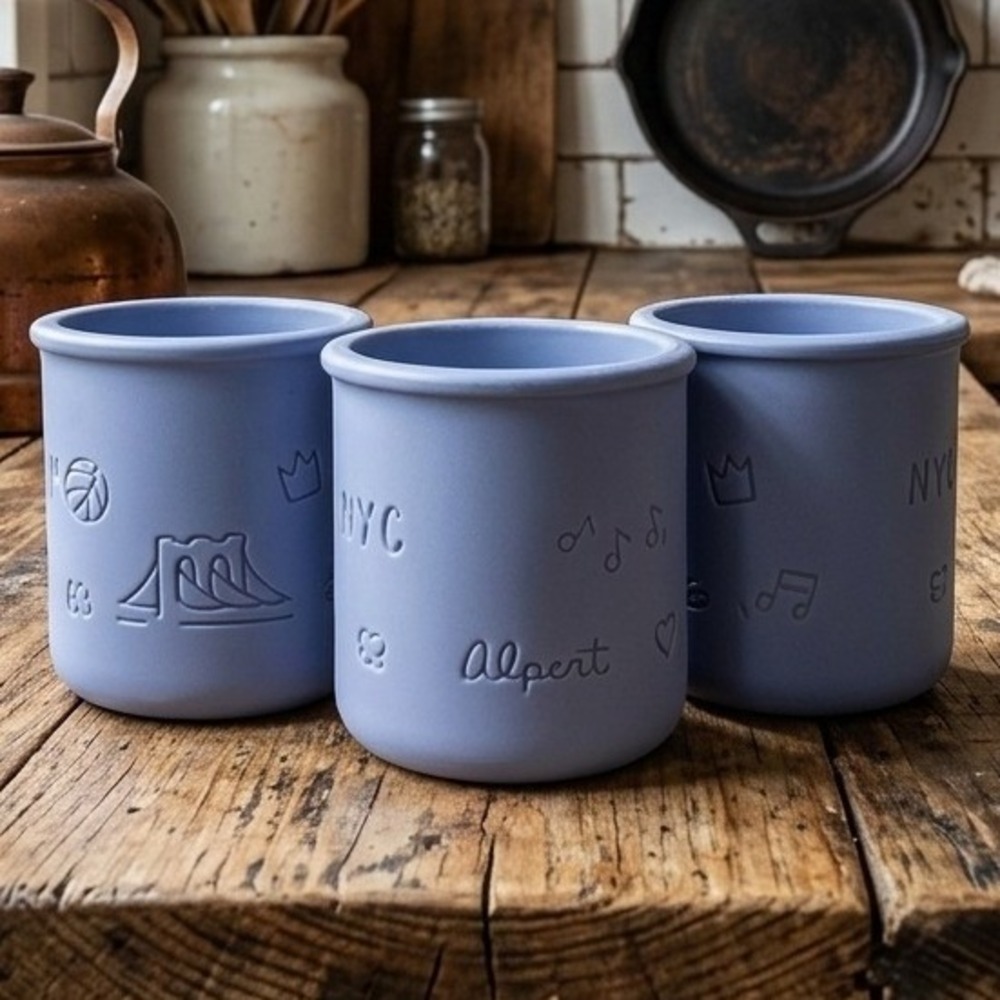 LA Fermiere Periwinkle Terracotta NYC Yogurt Cups 3 Brooklyn Bridge Statue